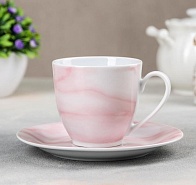 Чайная пара 200мл "Мрамор" цвет розовый