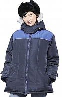 Куртка женская зимняя УРАЛ смесовая ткань т.синий/василек (РОССИЯ)