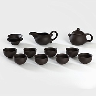 Набор чайный /8 пиал, чайник, молочник, ступка, цвет коричневый/