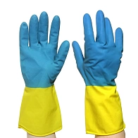 Перчатки латексные хозяйственные БИКОЛОР синий-желтый (Komfi)