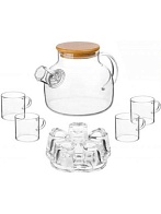 Чайник заварочный стеклянный 1000мл (PERFECTO LINEA) /+ 4 кружки 120мл, подставка для свечки/