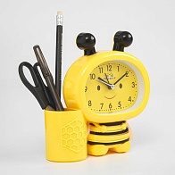 Будильник Пчела с карандашницей 14.5х14 см /желтый/