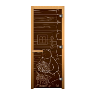 Дверь стекло Бронза рис. Мишка 700х1900мм (кор. Ольха) 3 петли, 8 мм, 710 CR правая