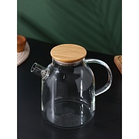 Чайник заварочный стеклянный 1,8л с бамбуковой крышкой и металлическим фильтром BellaTenero «Эко»