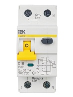 Выключатель автоматический дифференциальный двухполюсный 16А С (IEK) /АВДТ32 С16 арт. MAD22-5-016-C/