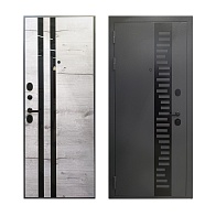 Дверь П7 БЕРЕЗКА 960х2050 левая, 3 контура, сталь1,2мм, МДФ12мм ДУБ АРКТИК черн.стекло, серый букле